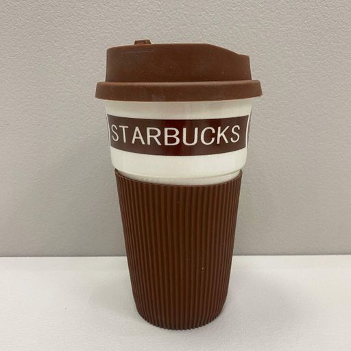 Склянка керамічна з силіконовою кришкою 400 мл Starbucks 9703 коричневий з білим (2119617)