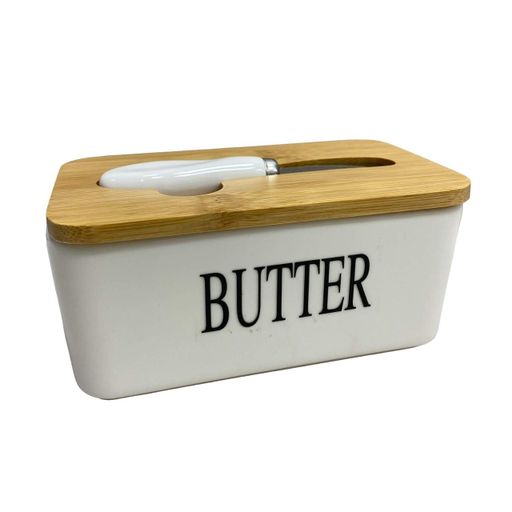 Маслянка керамічна з ножем "Butter A-PLUS 0480-2 білий (2119774)