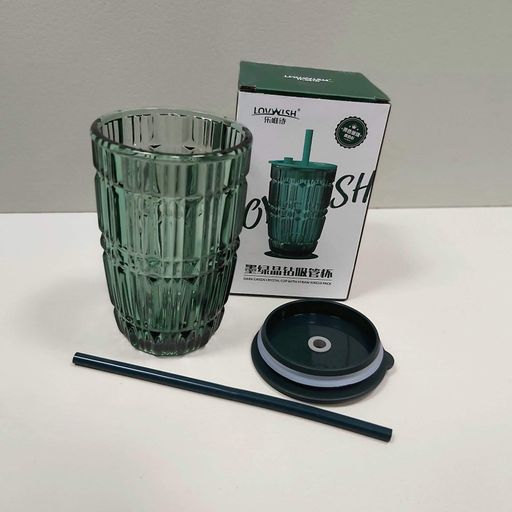 Склянка з кришкою LOVWISH MLJZ/L 8551 Лінії 400 мл Темно-зелений (2119953)