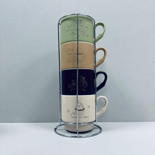 Набір чашок на підставці Limited Edititon Morning Coffee B248-E0963 4 шт 340 мл (2119978)