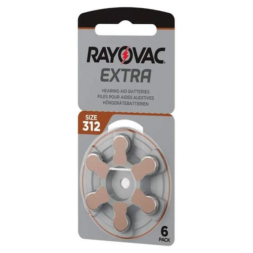 Батарейки для слухових апаратів Rayovac Extra ZA312 (PR41) 1.45V Zinc Air, 6 шт – 3.45×7.80 мм, виробництво UK, Active Core (2121323)