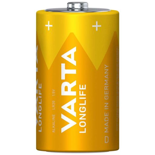 Батарейка VARTA Longlife D LR20 1.5V Alkaline 2шт – лужні батарейки для ліхтарів, іграшок, радіо (2121397)