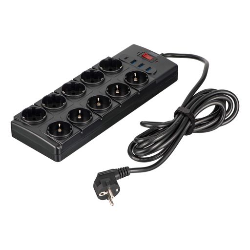 Удлинитель сетевой 3м, 10xТипF, 16A, 3xUSB-A, 1xUSB-C, фильтр, черный 2E osv0002165 (2122869)
