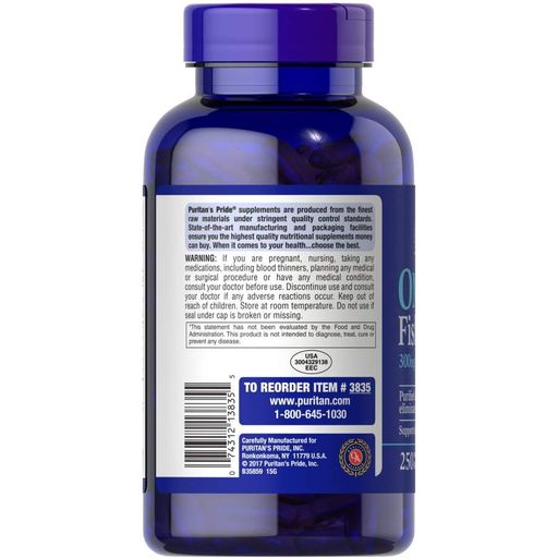 Жирні кислоти Omega 3 Fish Oil 1000 mg, 250 капсул Puritan's Pride fit0012973 (2123184)
