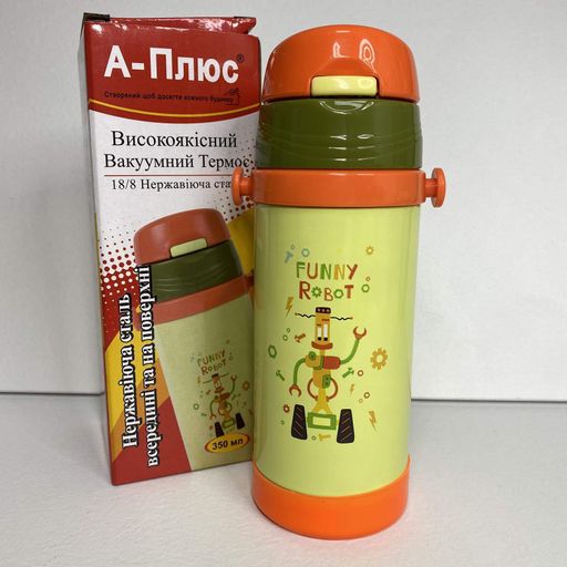 Термос дитячий 350 мл із силіконовою трубочкою Funny Robot A-PLUS 1778 (2123471)