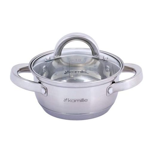 Каструля із нержавіючої сталі 1 л зі скляною кришкою Kamille Classic KM-5614S (2124705)