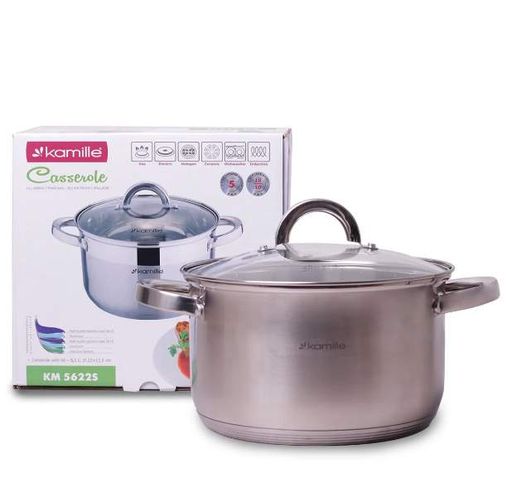 Каструля із нержавіючої сталі 5,1л зі скляною кришкою Kamille Classic KM-5622S (2124707)