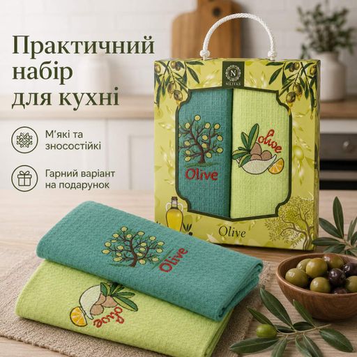 Набір вафельних рушників 2 шт 40x60 см Олива зелений/салат LoveYouHome (2125372)
