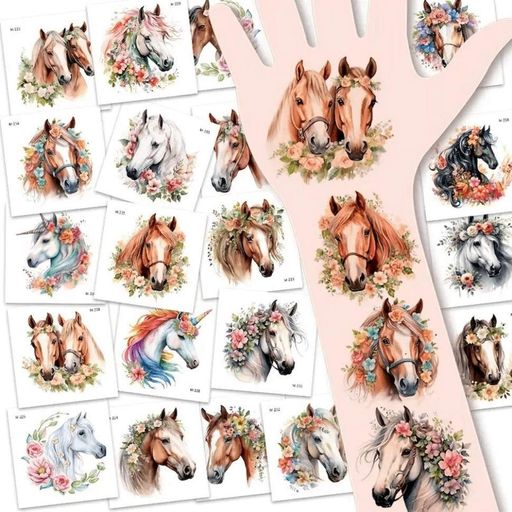 Набор временных татуировок "Лошади" Horses-20-01 размер 6х6 см Fresh Tattoo (2129193)