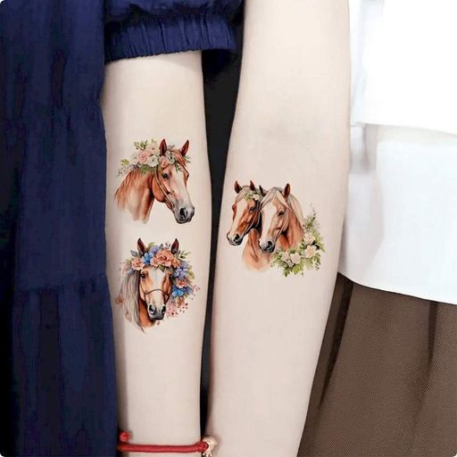 Набор временных татуировок "Лошади" Horses-20-01 размер 6х6 см Fresh Tattoo (2129193)