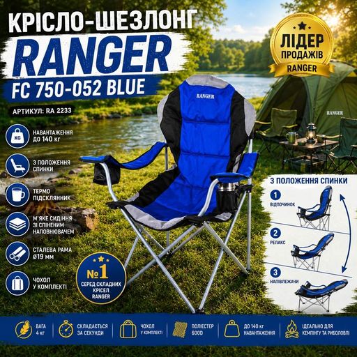 Крісло-шезлонг складане Ranger FC 750-052 Blue (RA2233) (2132481)