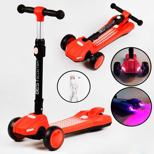 Самокат триколісний складане кермо світло звук дим Best Scooter MAXI 60 кг Orange (111439) (2134096)