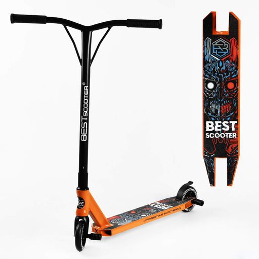 Самокат трюковий Best Scooter Skull Warrior HIC-система пеги алюмінієвий диск та дека 100 кг Orange and blue (106843) (2134656)