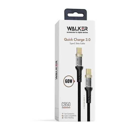 Кабель USB WALKER Type-C to Type-C 1м тканинний чорний 60W Quick Charge 3.0 (661310) (2146638)