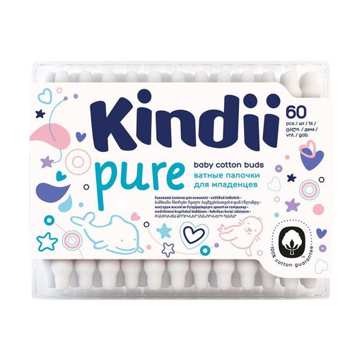 Детские ватные палочки Cleanic Kindii Care Cotton Buds, 60 шт