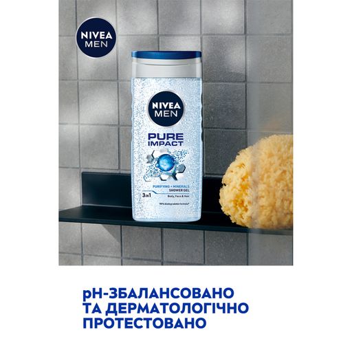 Гель для душа NIVEA MEN Pure Impact 3 в 1, мужской