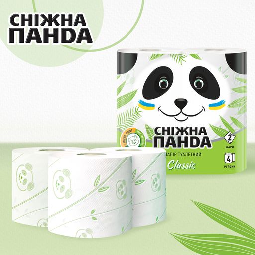 Туалетная бумага Сніжна Панда Classic белая, 2-слойная, 150 отрывов, 4 рулона