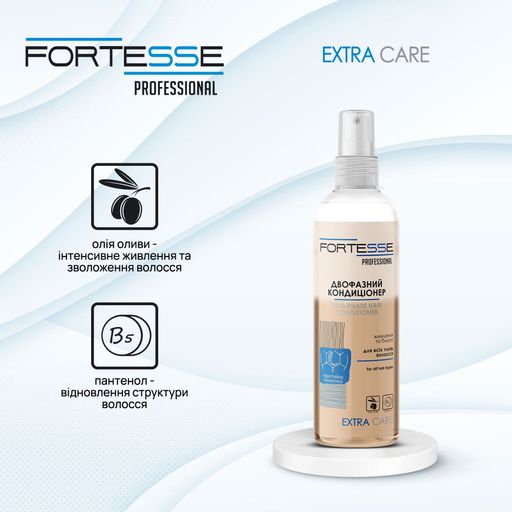 Уцінка! Двофазний кондиціонер-спрей Fortesse Pro Gloss Живлення та блиск, з протеїнами пшениці, для всіх типів волосся, 250 мл