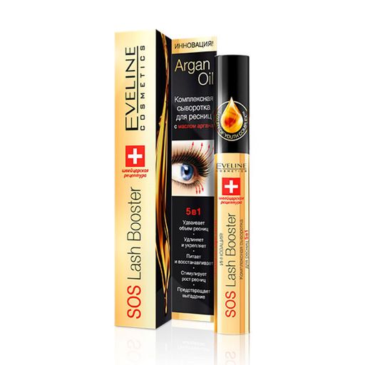 Уценка! Сыворотка для ресниц Eveline Cosmetics SOS Lash Booster 5 в 1 с маслом аргании, 10 мл