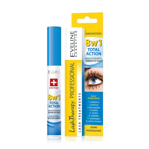 Концентрована сироватка для вій Eveline Cosmetics Multi-Purpose Eyelash Serum Total Action 8 in 1, 10 мл