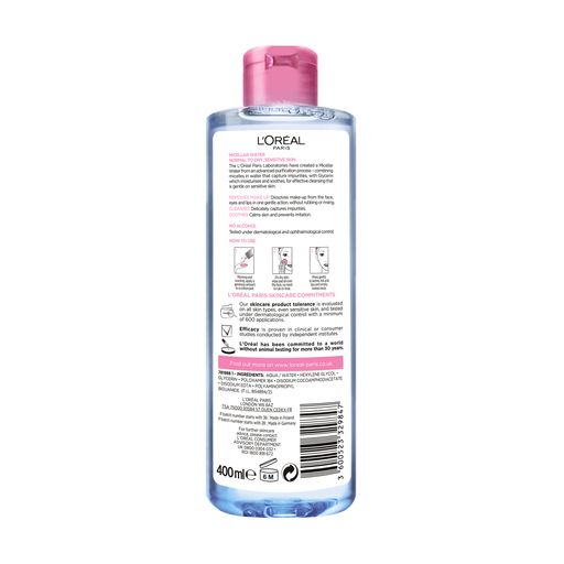 Міцелярна вода L'Oreal Paris Micellar Water Normal Dry Sensitive Skin для сухої та чутливої шкіри, 400 мл