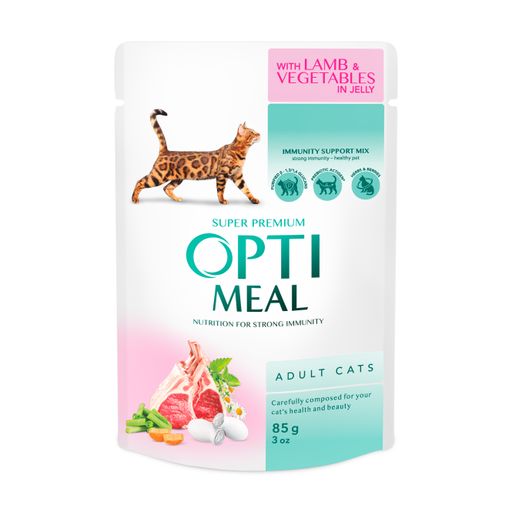 Влажный корм для кошек Optimeal сз ягненком и овощами в желе, 85 г