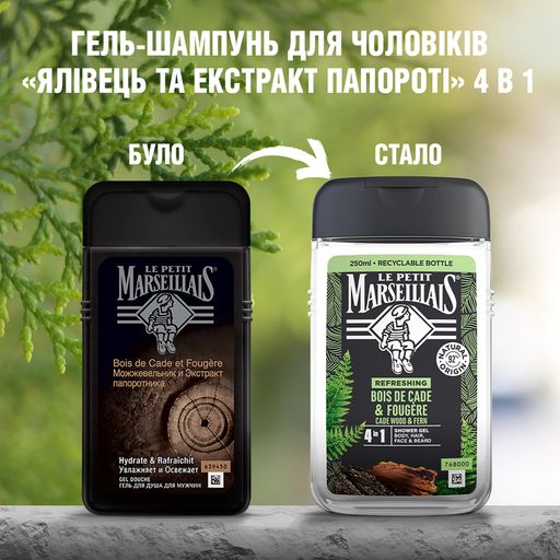 Мужской гель для душа 4 в 1 Le Petit Marseillais Body, Hair, Face & Beard Shower Gel Можжевельник и экстракт папоротника