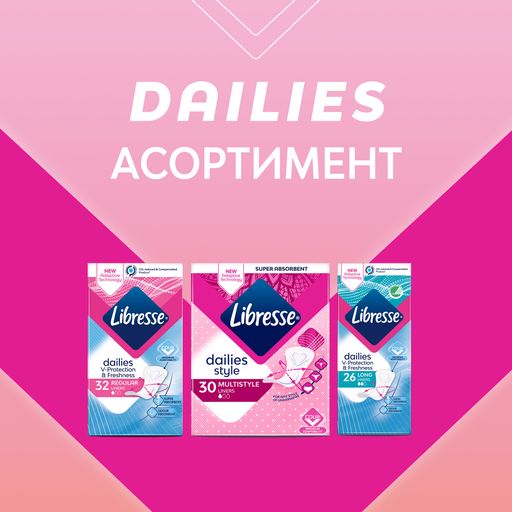 Щоденні прокладки Libresse Dailies V-Protection & Freshness Long поглинаючі, 26 шт