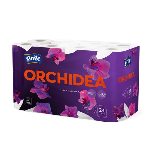 Туалетная бумага Grite Orchidea белая, 3-слойная, 145 отрывов, 24 рулона