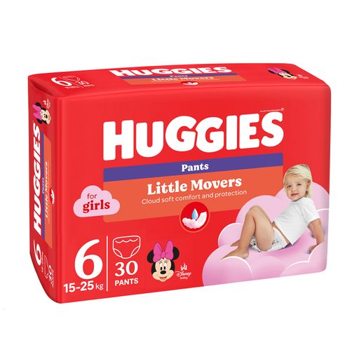 Подгузники-трусики Huggies Little Movers Pants для девочек, размер 6 (15-25 кг), 30 шт