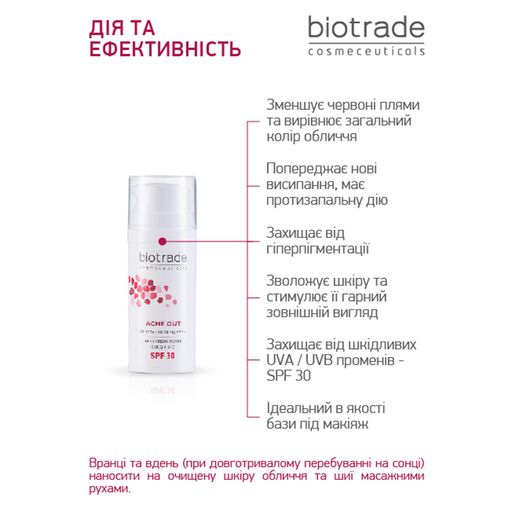 Відновлювальний крем для обличчя Biotrade Acne Out SPF 30 для шкіри з видимими дефектами та плямами постакне, 30 мл