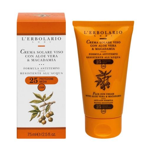 Солнцезащитный крем для лица L'Erbolario Crema Solare Viso All'Aloe Vera And Alla Macadamia, SPF 25, 75 мл