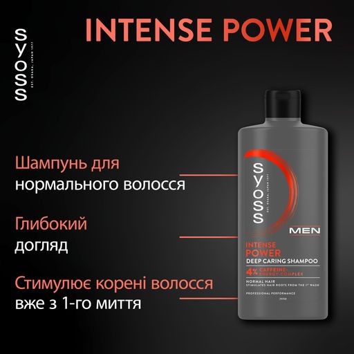 Чоловічий шампунь SYOSS Men Power Shampoo, для нормального волосся, 440 мл