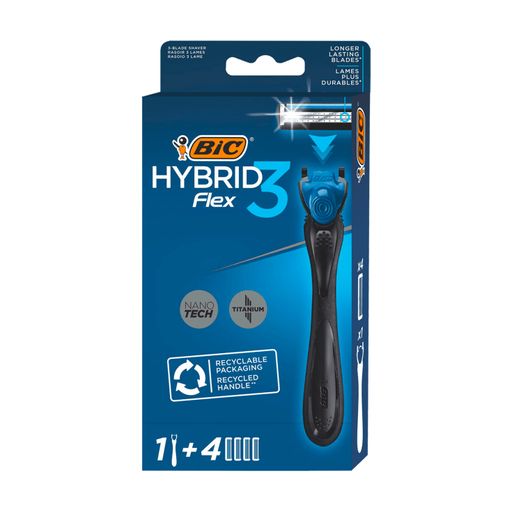 Станок для гоління чоловічий Bic Flex 3 Hybrid з 4 змінними картриджами, 1 шт