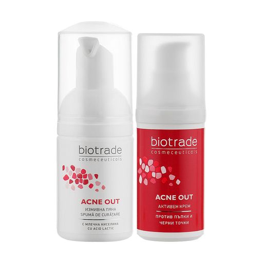 Набор для жирной и проблемной кожи Biotrade Acne Out (активный крем для лица, 30 мл + мягкая очищающая пенка, 20 мл )