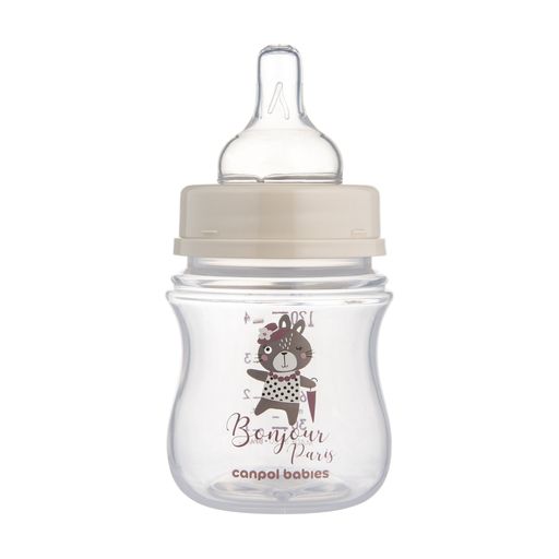 Антиколиковая бутылочка для кормления Canpol Babies PP Easystart Bonjour Paris с широким отверстием, розовая, с рождения, 120 мл (35/231_pin)