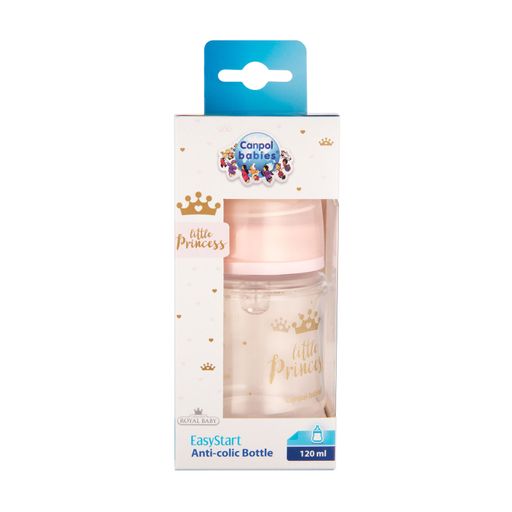 Антиколиковая бутылочка для кормления Canpol Babies PP Easystart Royal Baby с широким отверстием, розовая, с рождения, 120 мл (35/233_pin)