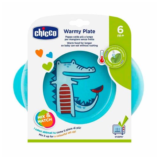 Детская термостойкая тарелка Chicco Warmy Plate от 6 месяцев, голубая (16000.20