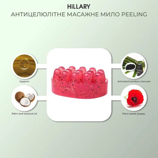 Антицелюлітне масажне пілінг-мило для тіла Hillary Natural Peeling Soap, 100 г