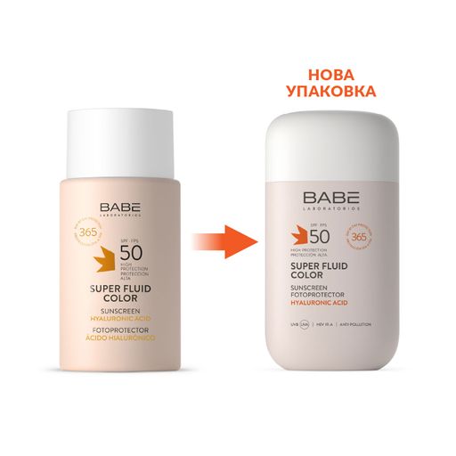 Сонцезахисний флюїд для обличчя BABE Laboratorios Super Fluid Color SPF 50 з відтінком, 50 мл
