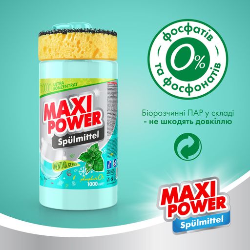 Засіб для миття посуду Maxi Power Ментол, 1 л