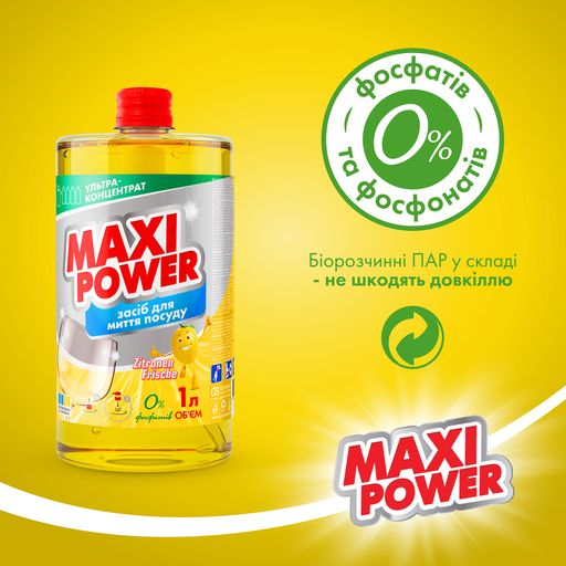 Средство для мытья посуды Maxi Power Лимон, 1 л (запаска)