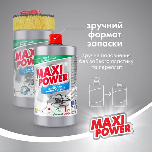 Засіб для миття посуду Maxi Power Платинум, 1 л (запаска)