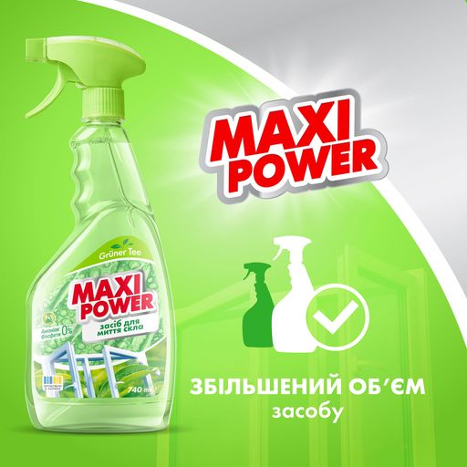 Средство для мытья стекла Maxi Power Зеленый чай, 740 мл