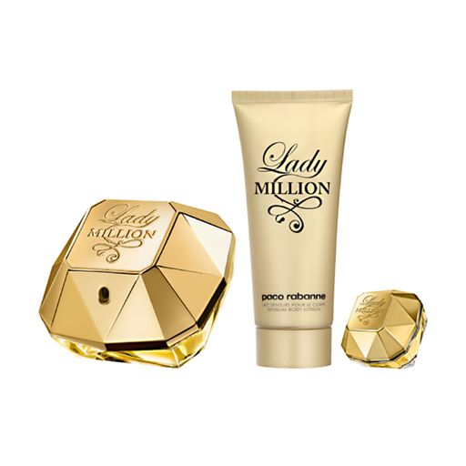 Парфюмированный набор женский Rabanne Lady Million (парфюмированная вода, 80 мл + парфюмированная вода, 5 мл + лосьон для тела, 100 мл)