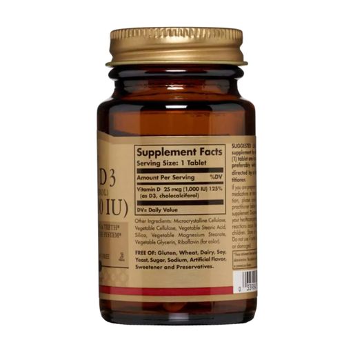 Вітамін Д3 Solgar Vitamin D3 Холекальциферол, 25 мкг (1000 МО) в таблетках