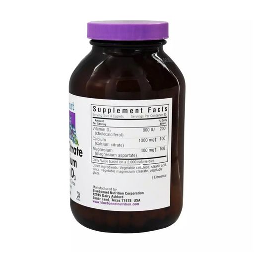 Цитрат кальция, магния и витамином Д3 Bluebonnet Nutrition Calcium Citrate, Magnesium With Vitamin D3 в каплетах