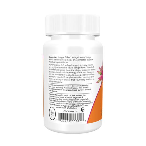 Вітамін Д3 NOW Foods Vitamin D-3 10000 MO, 120 капсул