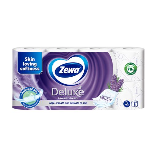 Туалетная бумага Zewa Deluxe Лаванда, 3-слойная, 150 отрывов, 8 рулонов