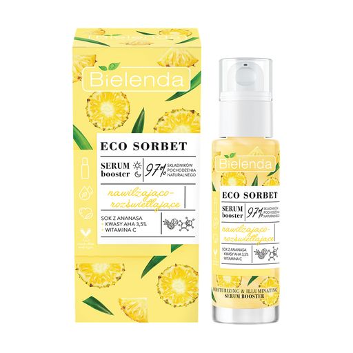 Уценка! Увлажняющая и осветляющая сыворотка-бустер для лица Bielenda Eco Sorbet Moisturizing & Brightening Serum Booster з екстрактом ананасу, 30 мл